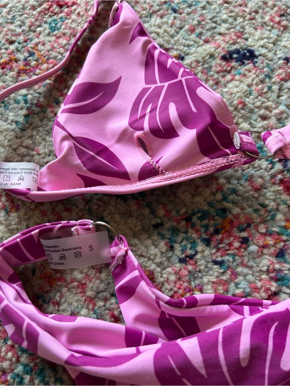 SHEIN Pink Purple Leaf Print Triangle Bikini - Picture 3 of 3